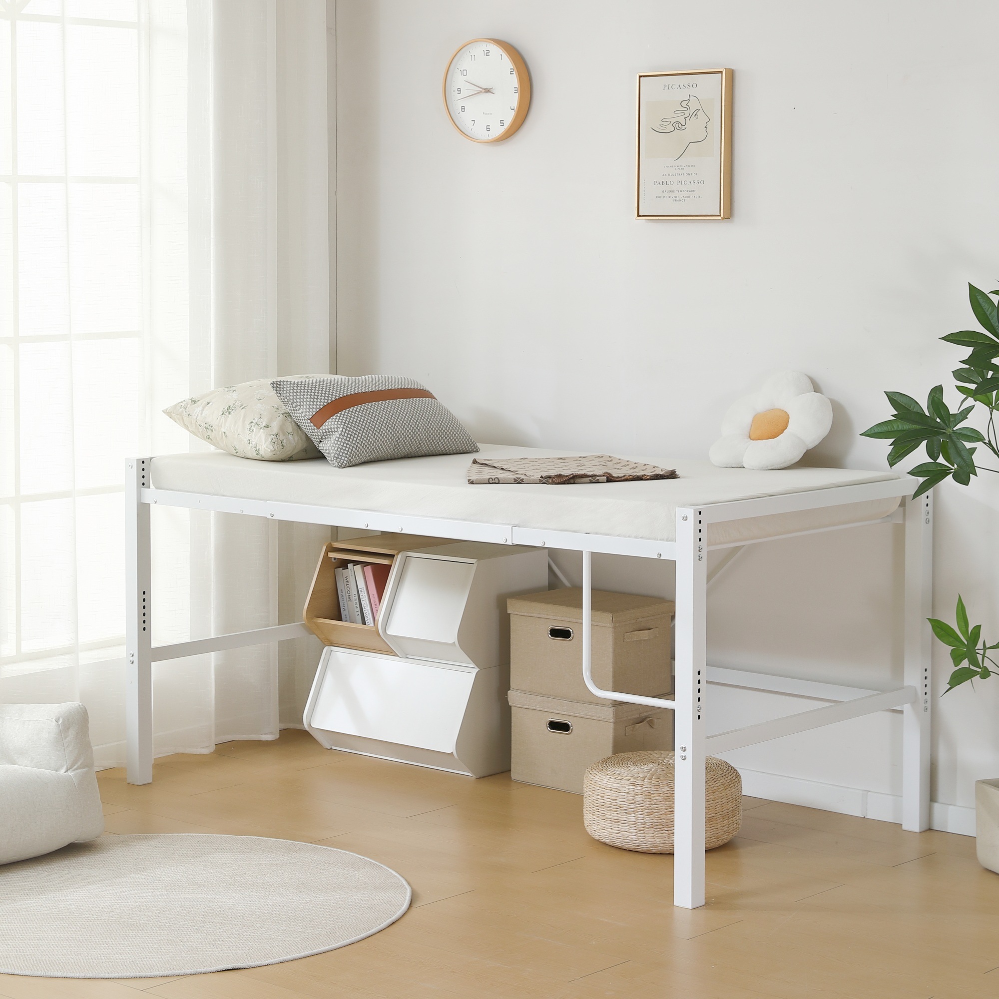 【2点購入で150OFF】【国内即発送】【高さ90cm】ロフトベッド パイプベッド シングルベッド white ロータイプ 省スペース 収納 北欧風 大人 一人暮らし スチール 耐震 ベッド 高さ調整