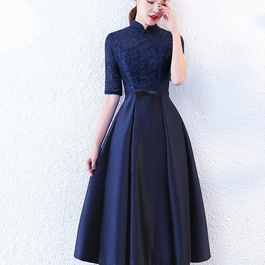 レディース ドレス 衣装 ミディアム丈ドレス ワンピース ワンピースドレス ステージドレス ミディアム丈 フレア 5分袖 切り替えデザイン 刺繡 ウエストマーク かわいい 大人可愛い きれいめ