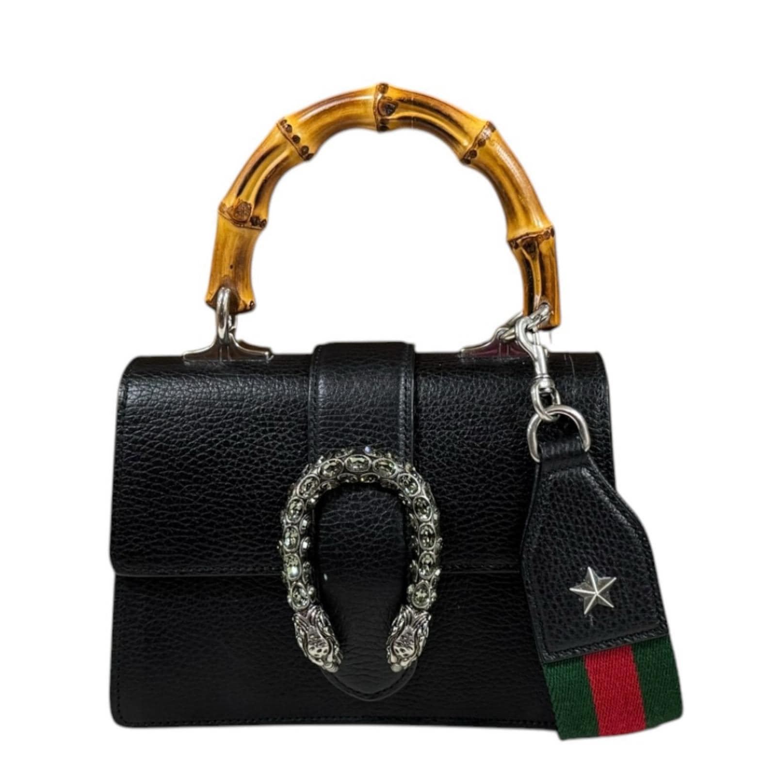グッチ バンブー ミニトップハンドルバッグ デュオニュソス ショルダーバッグ レザー 523367 ブラック GUCCI 中古 美品