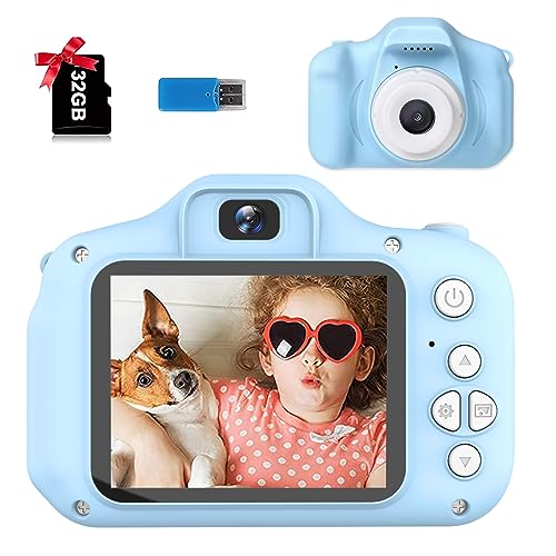 色：アオ 子供用カメラキッズカメラ トイカメラ 2.0インチ 2800万画素 1080P HD 動