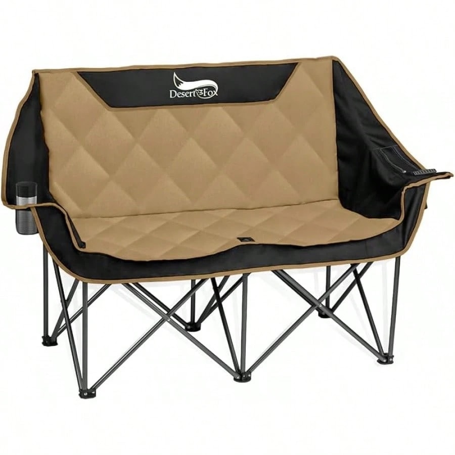 キャンプチェア 2人掛け アウトドアチェア 二人用 折りたたみ コンパクト ソファチェア カップルチェア 【独自開発カップホルダー＆保冷ボックス】【耐荷重300kg】枕付き 軽量チェア 収納袋付き 釣