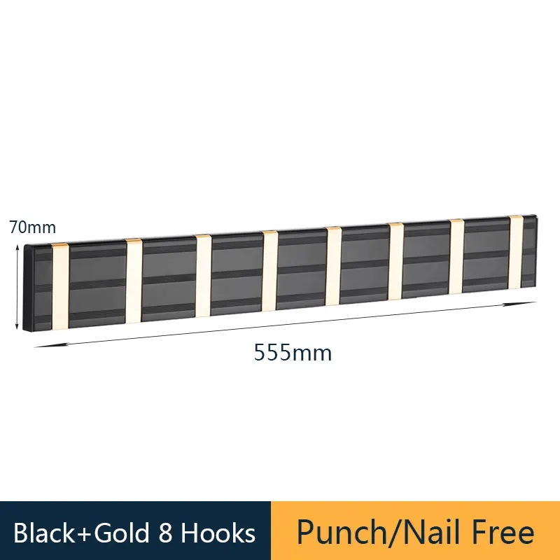 フックとハンガー用の粘着性の壁フック,コートラック,バスルームフック,1セット Black Gold 8 Hooks