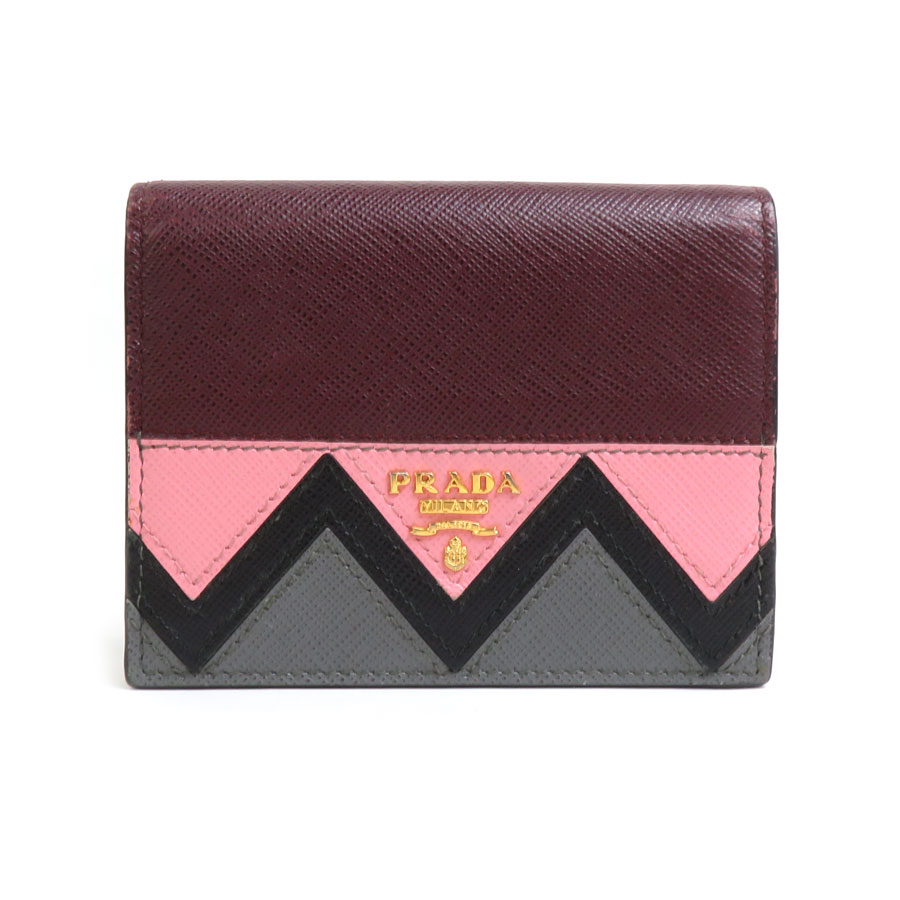 プラダ PRADA 二つ折り財布 レザー ボルドー×ピンク×ブラック×グレー レディース 1MV204 h30724g