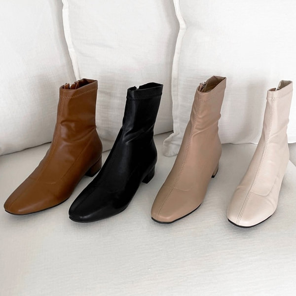 ショートブーツ スクエアトゥ サイドジップ フラット