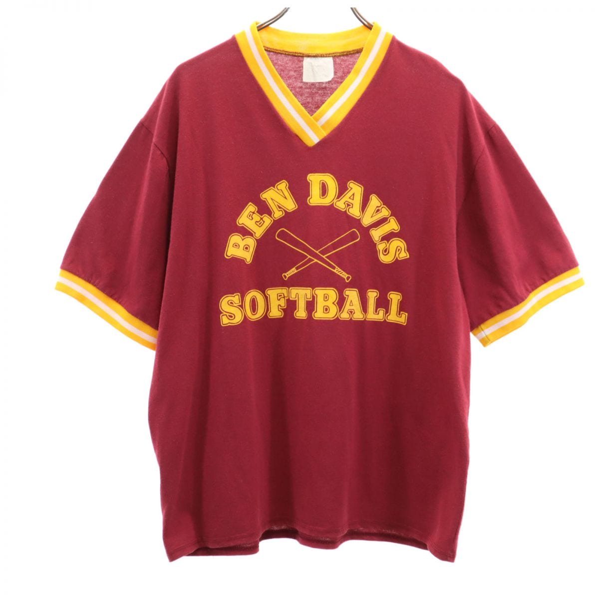 80s 90s ヴィンテージ ゲームT プリント 半袖 Vネック Tシャツ L レッド メンズ