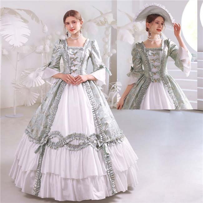 ドレス レディース ロングドレス ロココ 貴族ドレス 中世ヨーロッパ お姫様 ライトグリーン プリンセスドレス 西洋ドレス 田園風 ステージ衣装 貴婦人 オペラ ワンピース d9395c0c0x1
