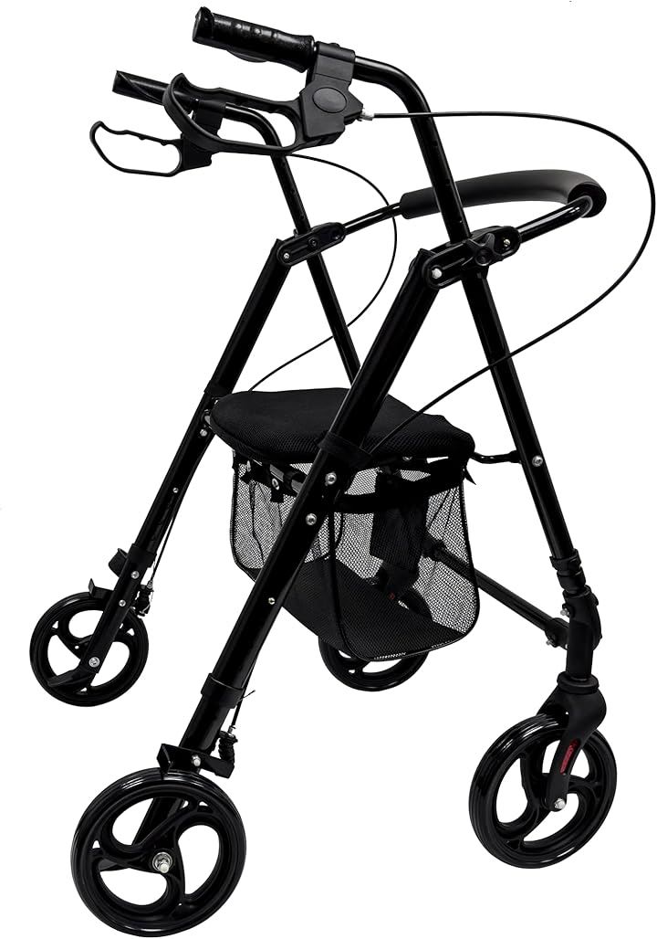シルバーカー 多機能 手押し車 座れる 軽量 おしゃれ アルミ製 折りたたみ 高さ調節可 四輪歩行器 ブレーキ付き CP-1004D(ブラック)