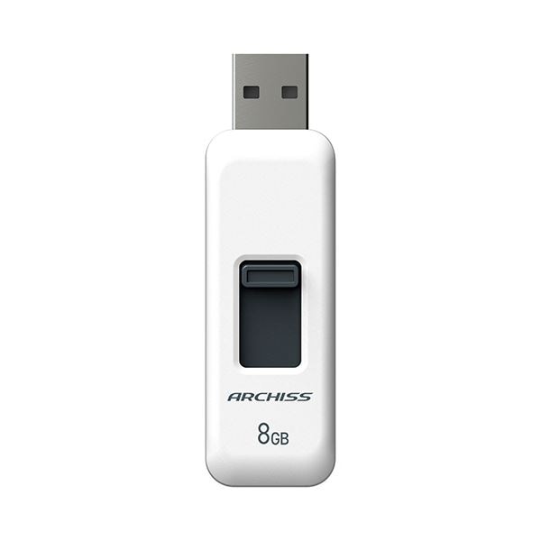 （まとめ） アーキスUSB2.0 スライド式フラッシュメモリ 8GB ホワイト AS-008GU2-PSW 1個 [x5セット]