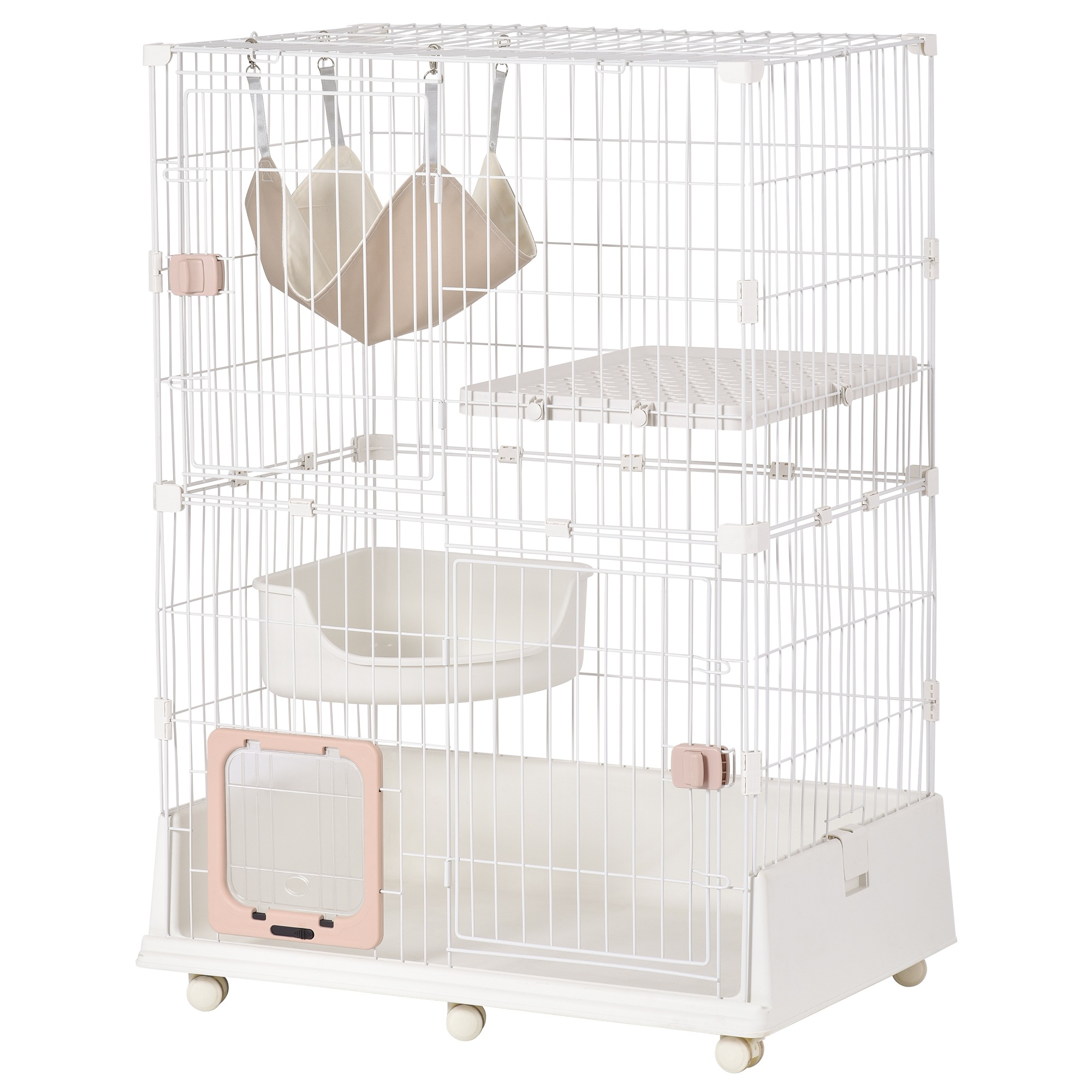 【元TX281742,ステップとサイズご注意】猫 ケージ キャットケージ 2段 ペットケージ キャスター付 猫ゲージ 大型 多頭飼い ネコドア キャットハウス 1段2段可能 留守番 保護 脱走防止