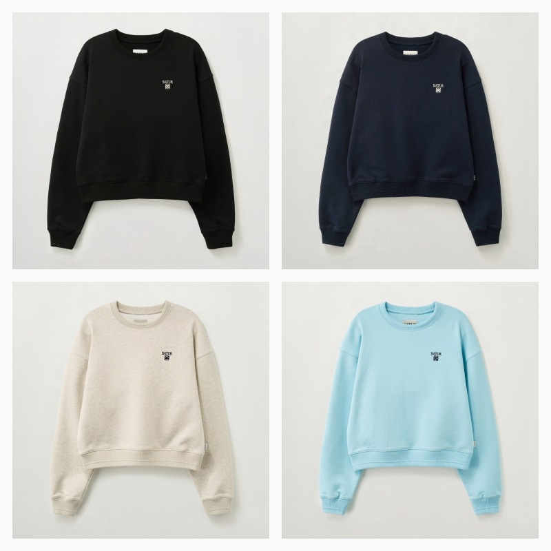 【SATUR】26SS (W) LOREN SMALL LOGO BASIC CROP SWEATSHIRT : 4COLORS