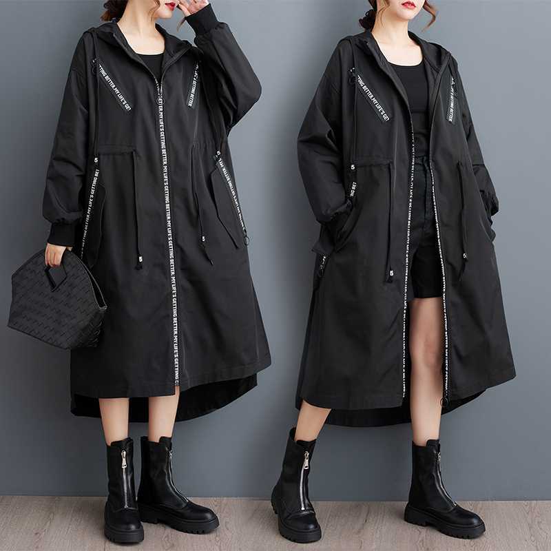 「ファットガール」 2025秋 ロングジャケット ジップ トレンチコート 大きいサイズ 体型カバー レディース アウター メガ割