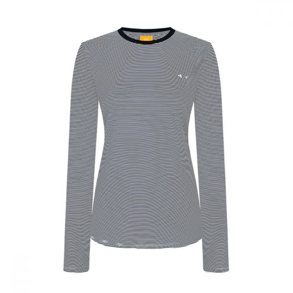 [ルイカステル] レディースダックスフントストライプラウンドTシャツ