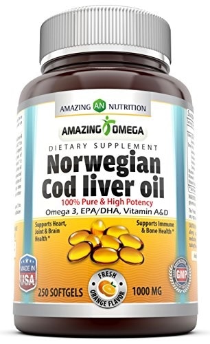 その他 Amazing Omega Norwegian Cod Liver Oil - 1000 mg, 250 Softgels - Purest & Best Quality Cod liver Oil,