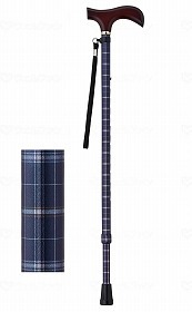 ウェルファン 夢ライフステッキ 柄杖伸縮型（スリムタイプ） ダークネイビーチェック ギフトボックス仕様 009714