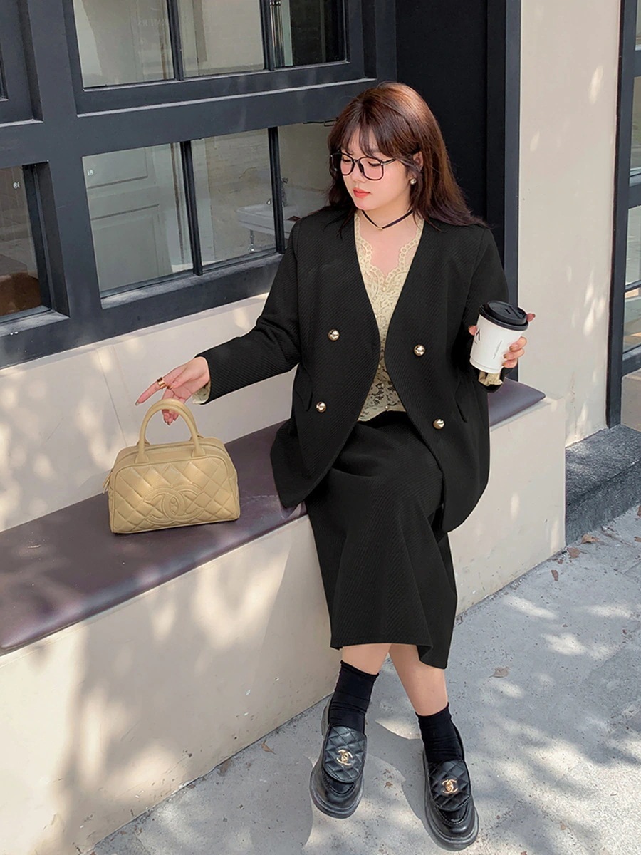 【3日で出荷】【ぽちゃまに】 秋冬 裏起毛 上下セット 通勤風 トップス＋スカート 大きいサイズ 体型カバー レディース セットアップ メガ割