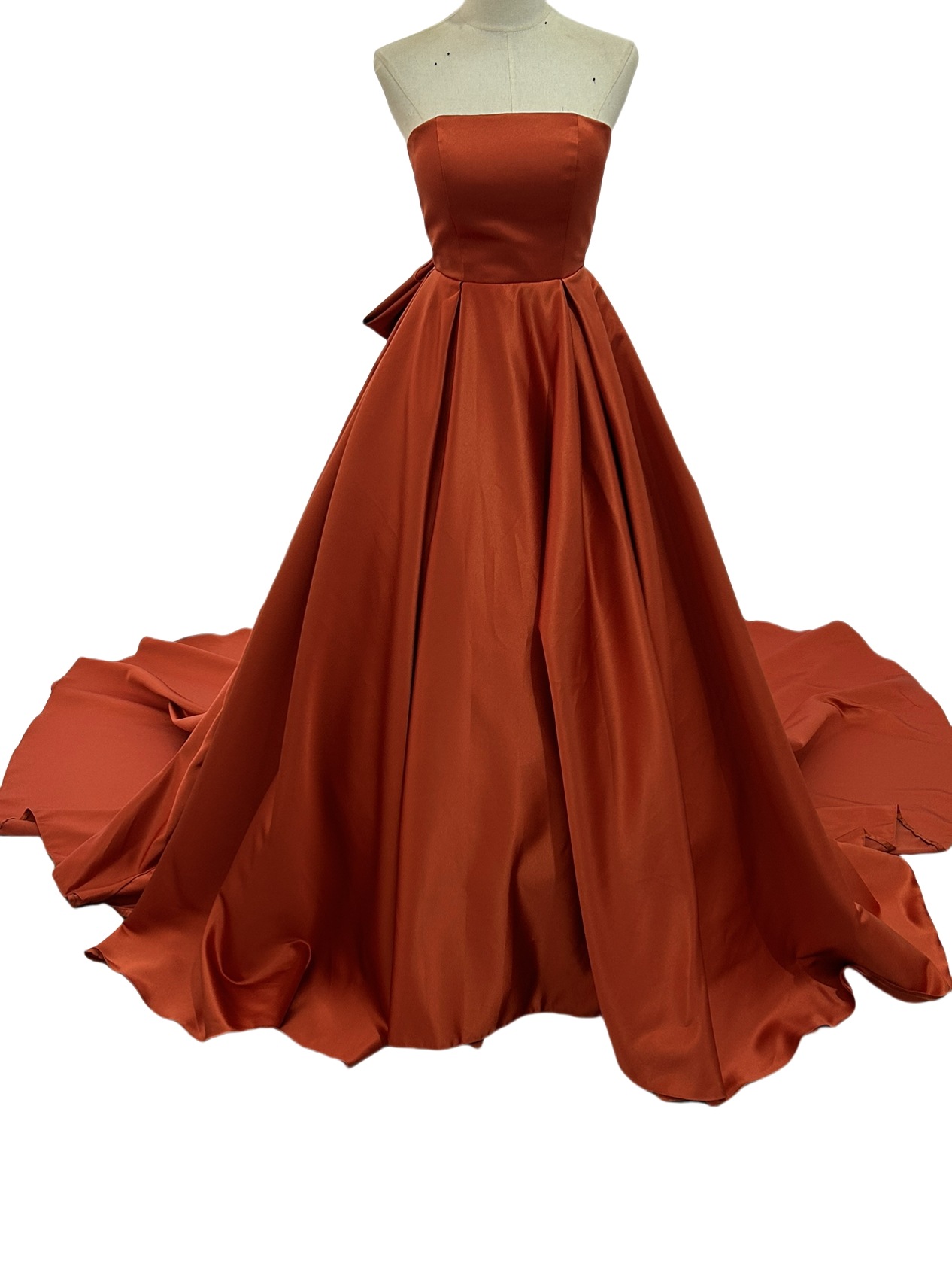 エレガント カラードレス オレンジ ベアトップ 豪華なバックリボン 編み上げ 2次会/合コン