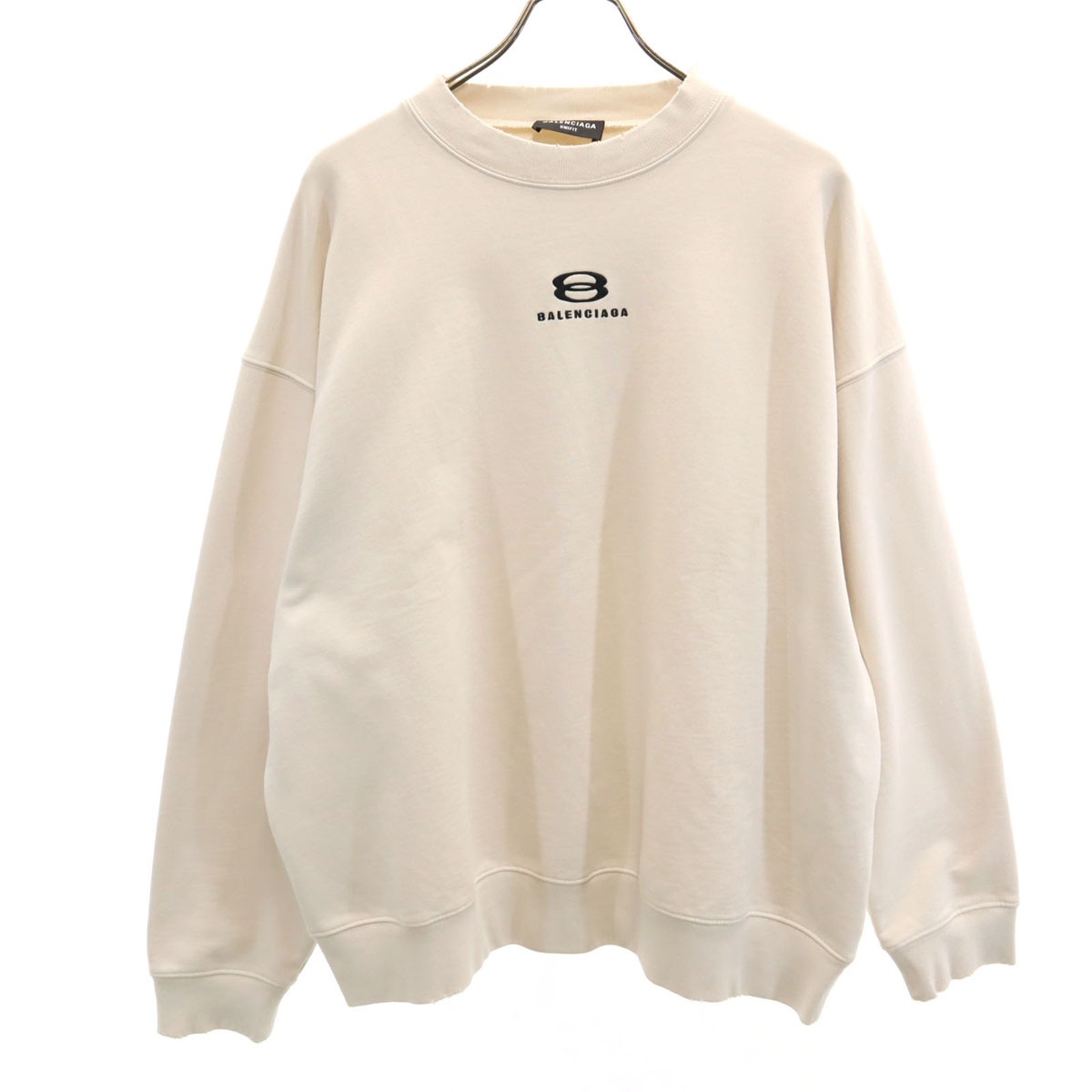 ポルトガル製 長袖 ダメージ加工 スウェット M アイボリー 裏起毛 メンズ 古着 45,045円