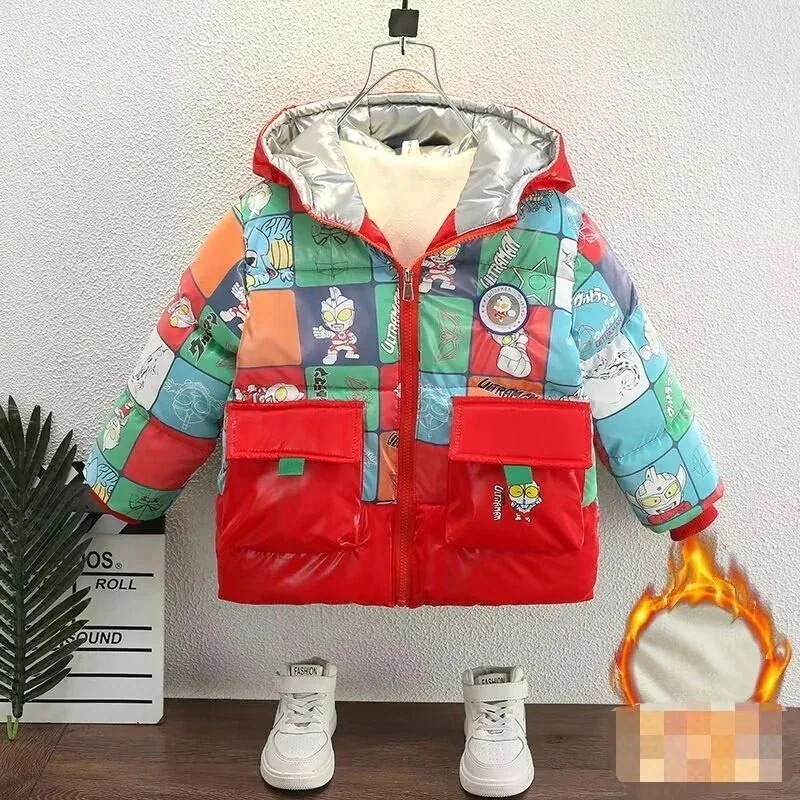 新しい ウルトラマンガウン男子ダウン綿服男子赤ちゃん厚手綿上着児童冬服保温綿服コート