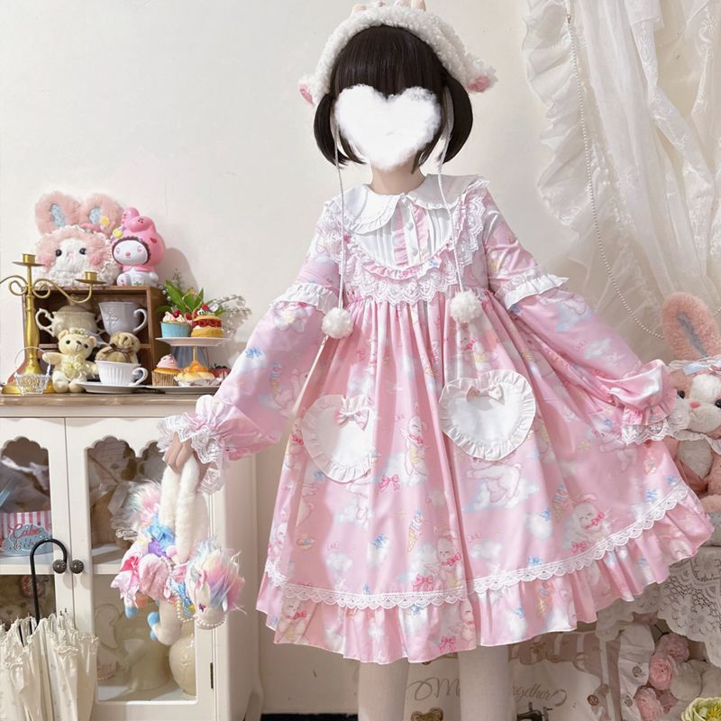 二次元 オリジナルデザイン萌えウサギロリータ洋装かわいい長袖opワンピース