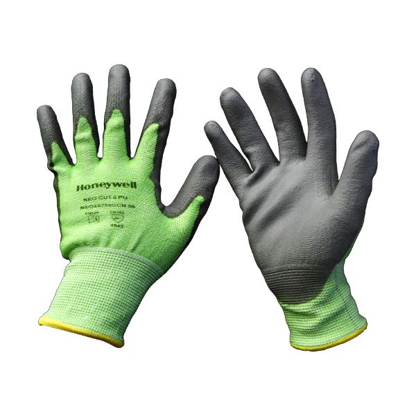 （まとめ） ハネウェルネオカット PU サイズ08（M） 黄緑／グレー NEO45755GCNIP-08 1双 [x5セット]