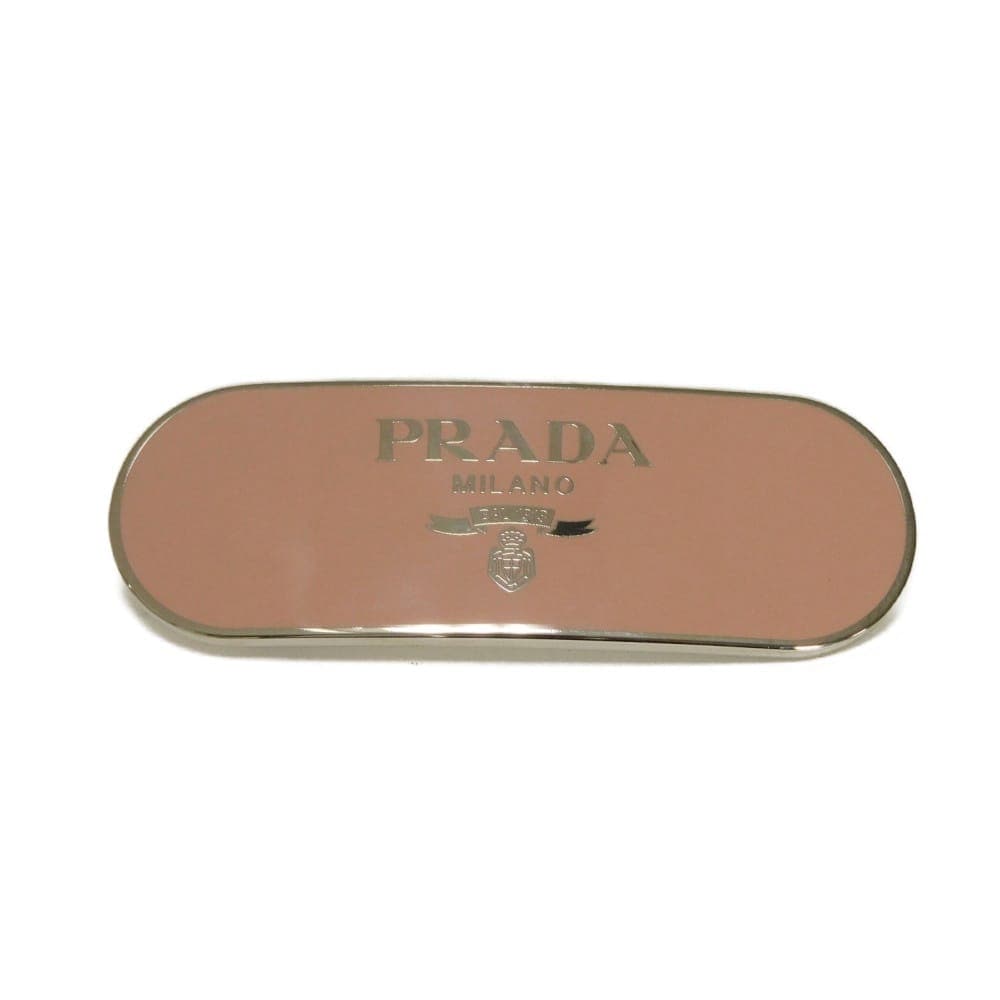 【中古】 バレッタ エナメル パステル ピンク ステンレス スチール シルバー 美品 ロゴ メタル ヘアクリップ 1IF022 2BA6 F0442