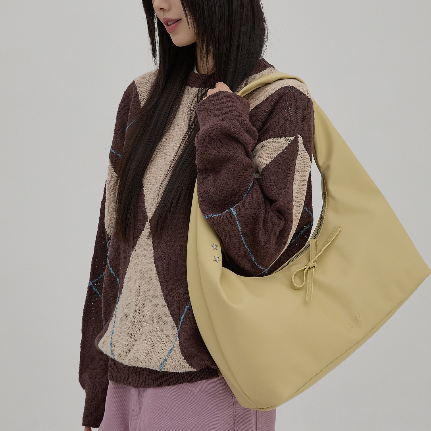 Artificial Leather Ribbon Hobo Bag BUTTER