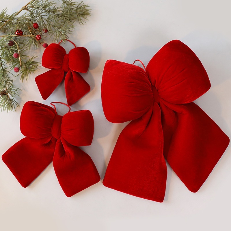 10個セット ワインレッドのベルベットリボン飾りクリスマスペンダントウインドウレイアウト