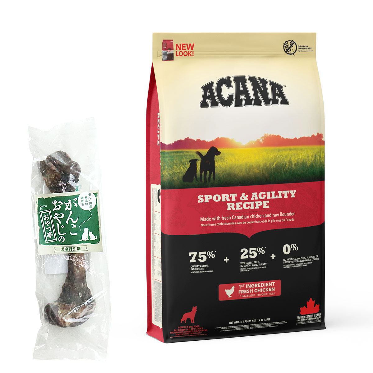 スポーツ＆アジリティレシピ 11.4kg ドッグフード【国産鹿レッグボーン 1本Mサイズ付き】