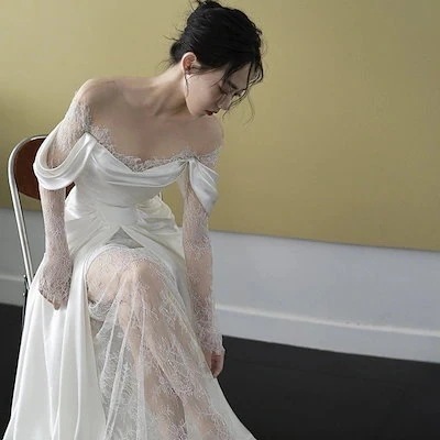 【2枚購入で100円OFF】ワン ウエディングドレス ワンピース ドレス レッグウォーマーホワイトレトロ 結婚式フレンチレース 品質良い