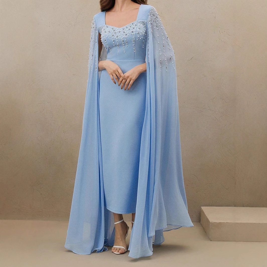 【高級パーティードレス】ライトラグジュアリー ラインストーン パール ボディス イブニングドレス 中東 デザイン クラシカル レディース ロングドレス