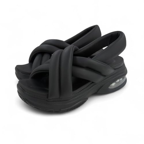 [Sugar Sugar] サンダル レディース 厚底 エアークッション ストラップ スポーツサンダル クロスサンダル 春夏 5900 (ブラック, 日本の靴のサイズ寸法, 大人, アルファベット,