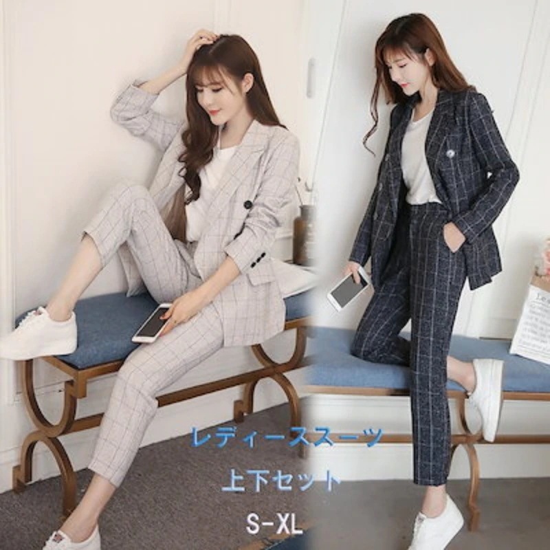 ママスーツ 2点セット フォーマル 春秋 【急速出荷】パンツスーツ 入学式 2color 通勤 スーツ レディースパンツスーツ 事務服 制服に 卒業式 チェック柄