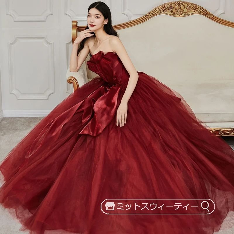 カラードレス アンティークレッド 二次会 パーティードレス 演奏会 発表会 花嫁 結婚式 ウェディン 9,817円
