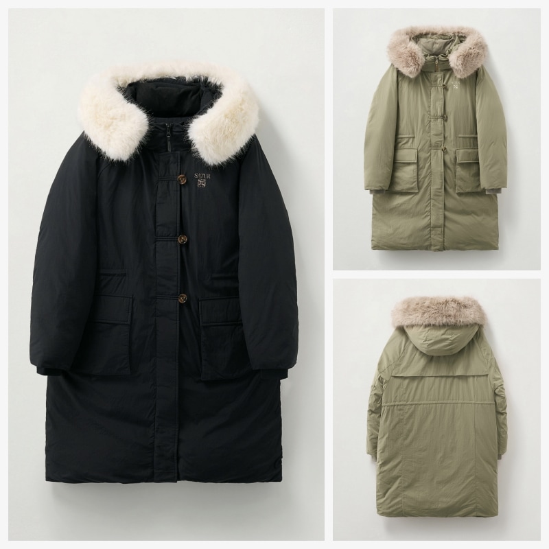 【SATUR】25FW (W) SYNTHETIC FUR COLLAR HOOD LONG DOWN : 2COLORS