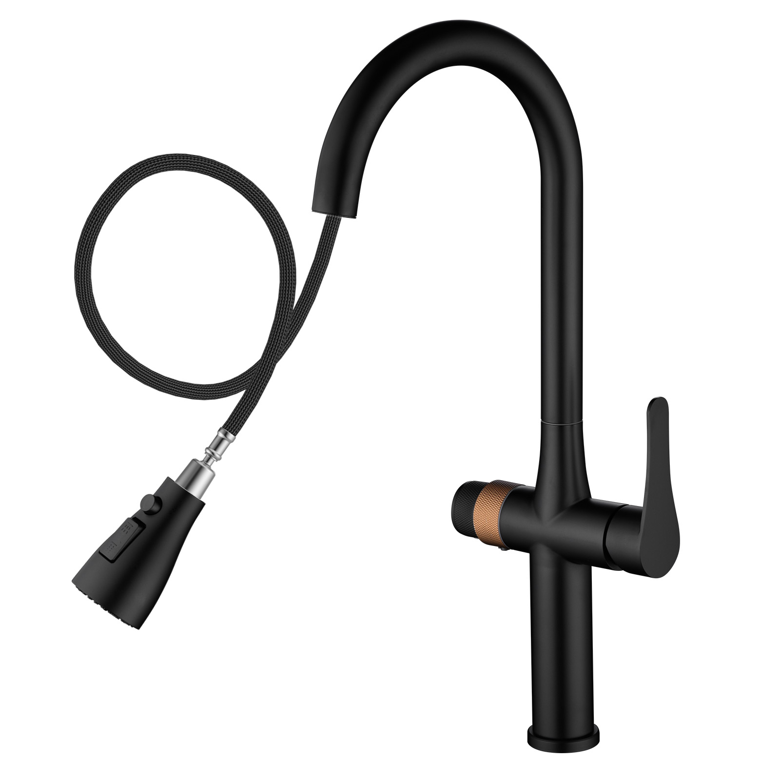APPASO 3in1キッチンシンク用蛇口 業務用シングルハンドルSUS304ステンレススチール マットブラック（ろ過装置なし）蛇口 水栓 引き出し式引き出し式ホース給水管＆バル