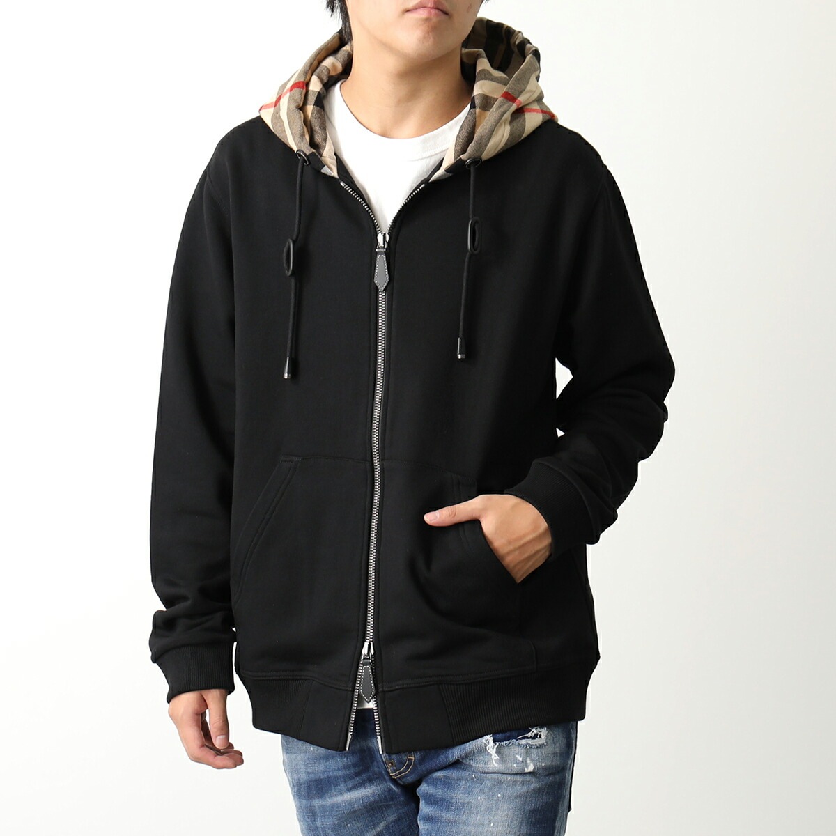 BURBERRY バーバリー パーカー SAMUEL ZIP AB サミュエル 8060705 メンズ ジップアップ チェックフード ジップフーディー 長袖 スウェット BLACK