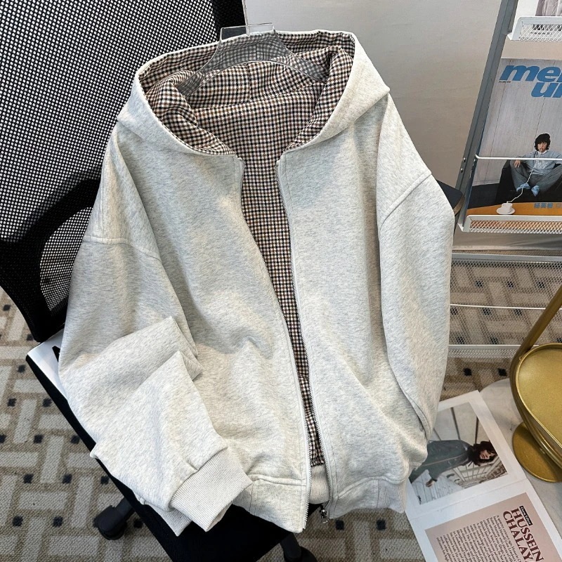 マウンテンパーカー メンズファッション アメリカンフード付きジャケットメンズスプリング野球ユニフォームジャケットトップジッパースウェットシャツ