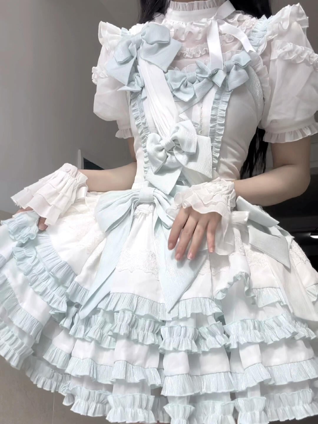 コスプレドレスロリータスカートワンピース青と白のキュートでスイートなロリータスーツロリータリボンふわふわプリンセスドレス