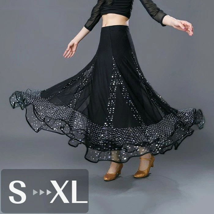 社交ダンススカート 練習着 社交ダンス スカート キラキラ 大きい裾 ブラック レッド レッスン用 レディース ラテンスカート ダンス衣装 競技ダンス モダン 演奏会 発表会 コーラス タンゴ服 イベ