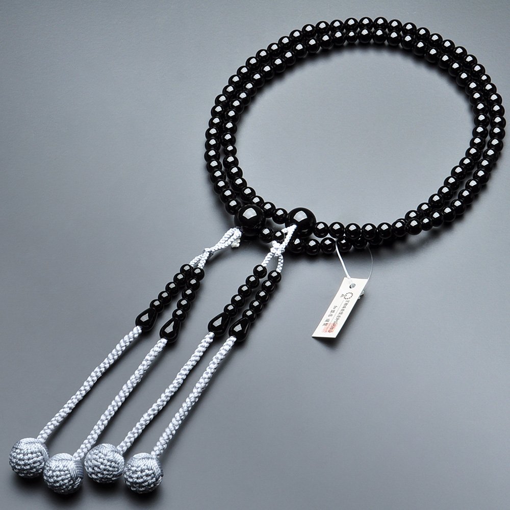 仏壇屋 滝田商店 数珠 真言宗 本式数珠 【男性用】黒オニキス 尺2 正絹華梵天房京念珠・本連数珠・二輪数珠・振分・正式数珠【滝田商店発行 京念珠製造師製作証明書付】