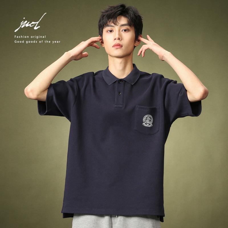 ポロシャツ メンズ アメリカン レトロ 半袖 T シャツ コットンニット 夏 ネイビーブルー ブラック ホワイト アメカジ アメリカンカジュアル