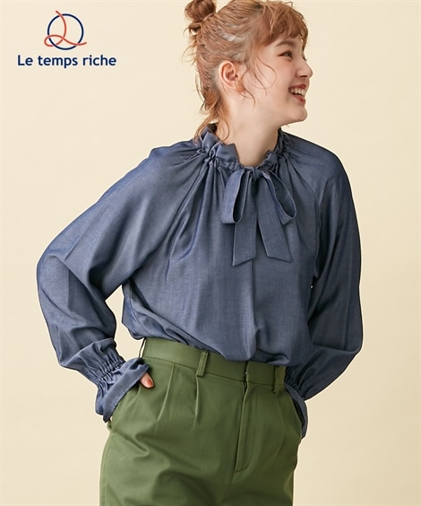シャツブラウス シャーリングカラーボウタイブラウス Le temps riche