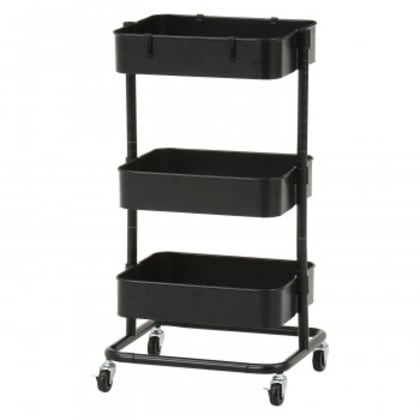 不二貿易 C/D:45068 高さが調整できるワゴン マルシェ ブラック MH-0302-3BK