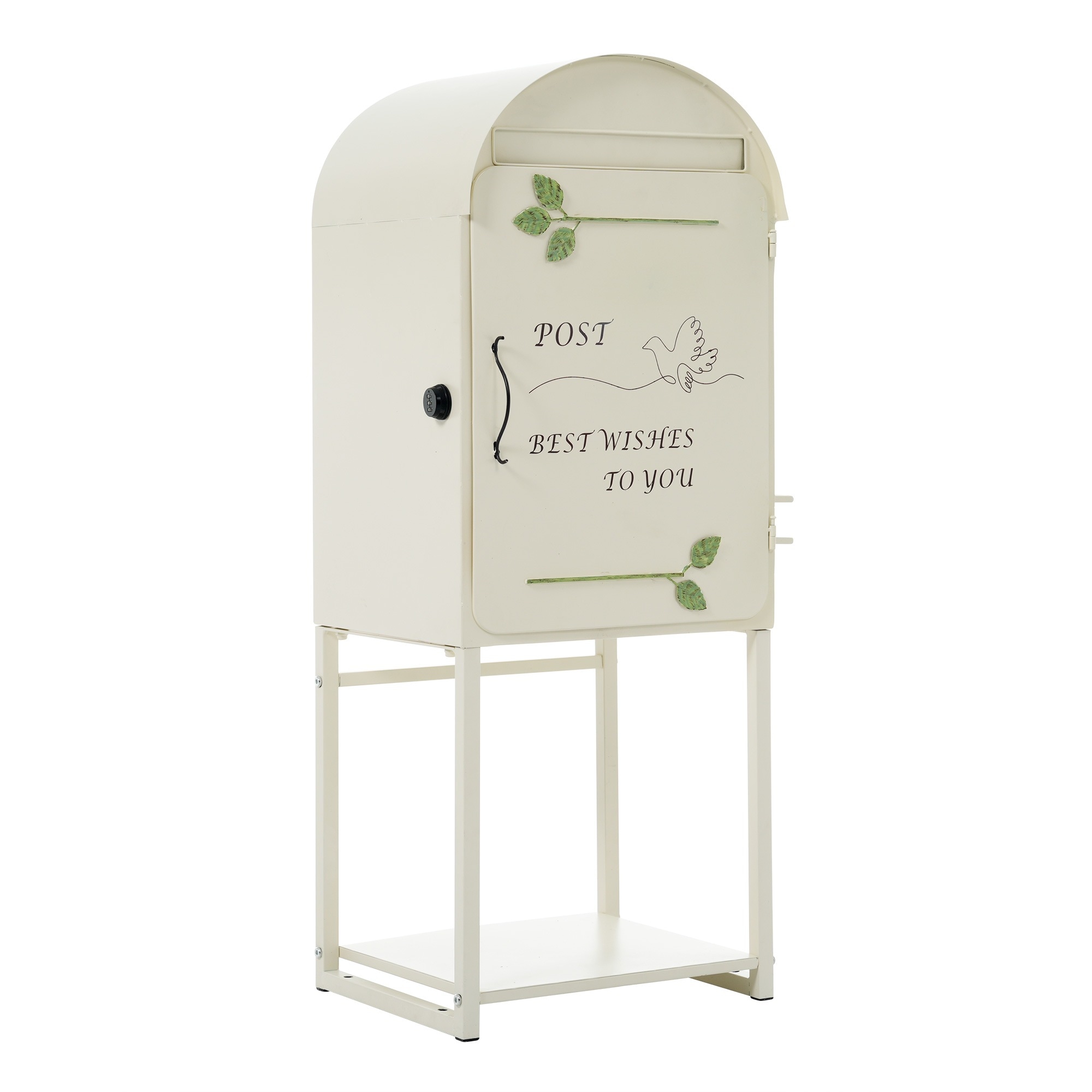 【ベージュ】宅配ボックス ポスト 置き型 スタンドポスト 傘立て付き　大型 郵便受け 郵便ポスト 置き配 おしゃれ レトロ 一戸建て用 大容量 北欧 アンティーク 脚付き 収納 メールボックス A4