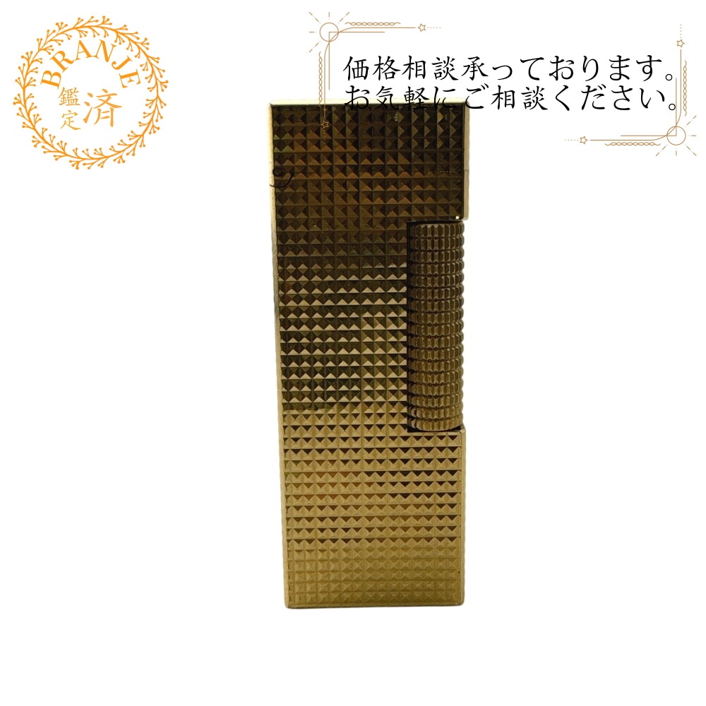 ダイヤモンドカット 喫煙具 タバコ ローラー式 ガスライター 真鍮 ライター ゴールド