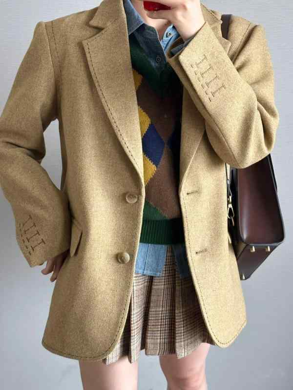 秋冬 コーデ レディース ファッション オシャレ 服 カワイイ シンプル 大人カワイイ 大きいサイズ フレンチ ハイエンド 羊 ウール スーツ ジャケット