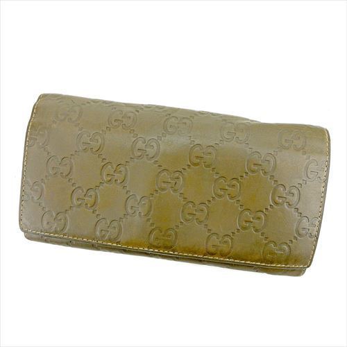 長財布 財布 ファスナー付き グッチシマ グリーン ブラウン 中古