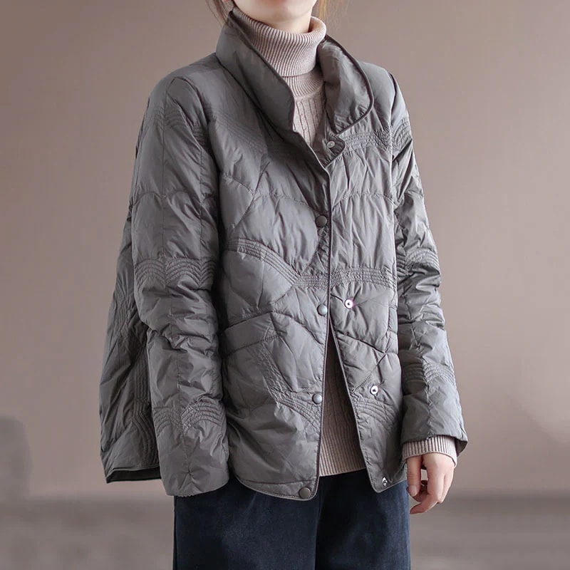 人気沸騰柄追加作ダウンジャケットレディースダウンコートアウターブルゾン暖かい無地ゆったり立ち襟軽量防寒防風通勤上品冬服