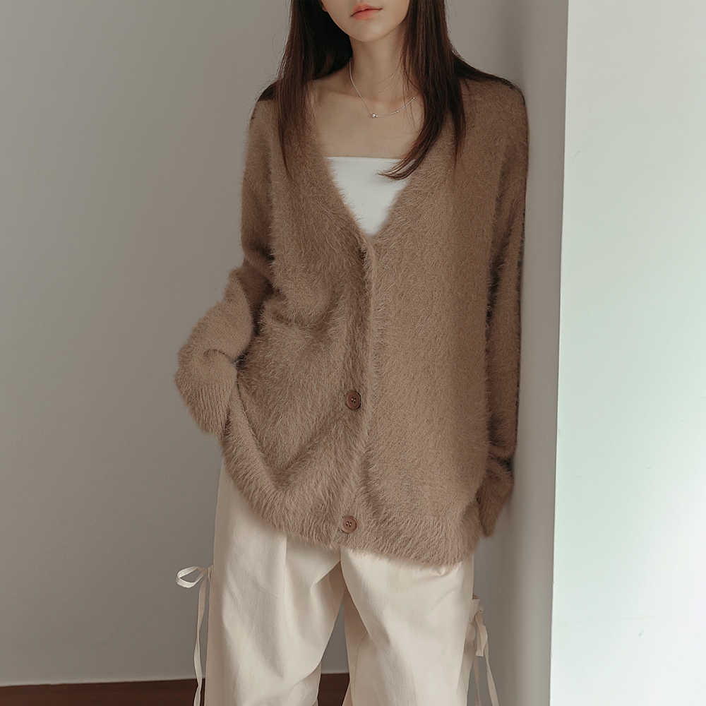 マリアルーズヘアリーVネックニットカーディガン