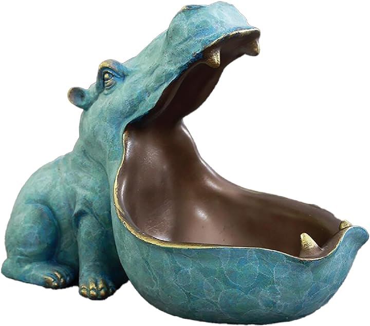 カバの置物 おもしろ雑貨 インテリア おしゃれ 小物入れ カバ像 プレゼント(ライトブルー, 大サイズ)